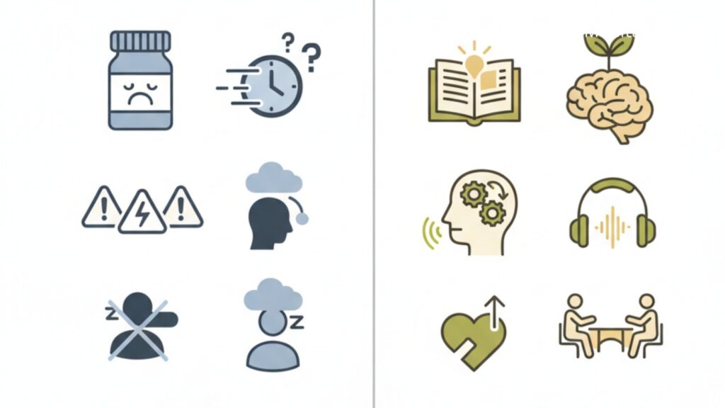 comparison of medication and therapy benefits and drawbacks for anxiety